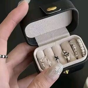 💕Mini Portable Small Black Jewelry Rings Storage Bag Travel Simple Faux Leather